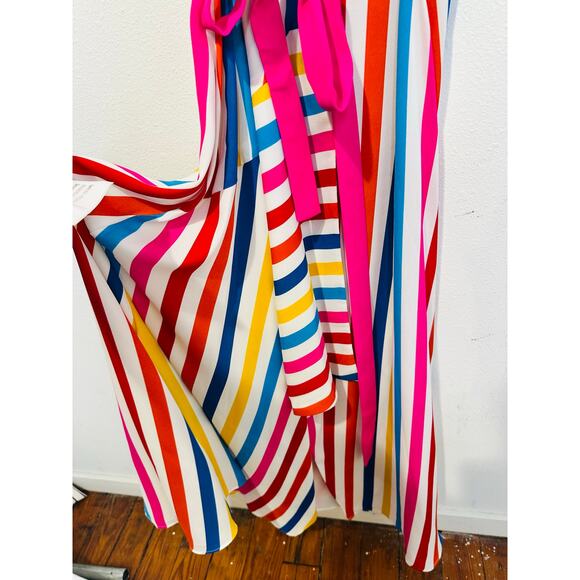 COLOR ME COURTNEY White Multicolor Stripes Taira Front Slit Wrap Dress size XS - Picture 13 of 16
